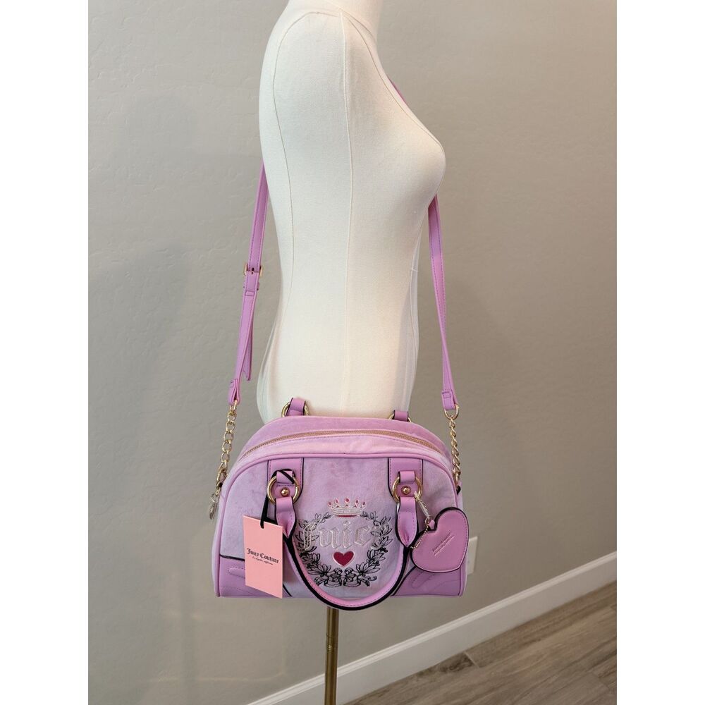 Juicy Couture Heritage Bowlers Lavender Purple Velvet Bag NWT Fondant Pink Y2K - Picture 2 of 8